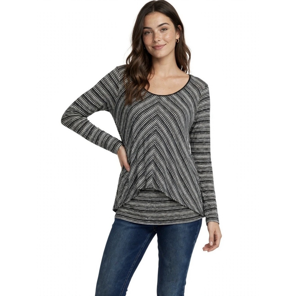 White House Black Market Striped Chevron Long Sleeve Stretch Knit Top Medium